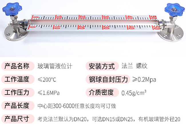 防腐玻璃板液位計技術(shù)參數(shù)對照表