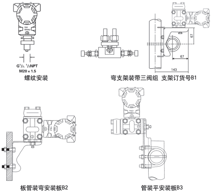 擴散硅液位變送器安裝方式示意圖